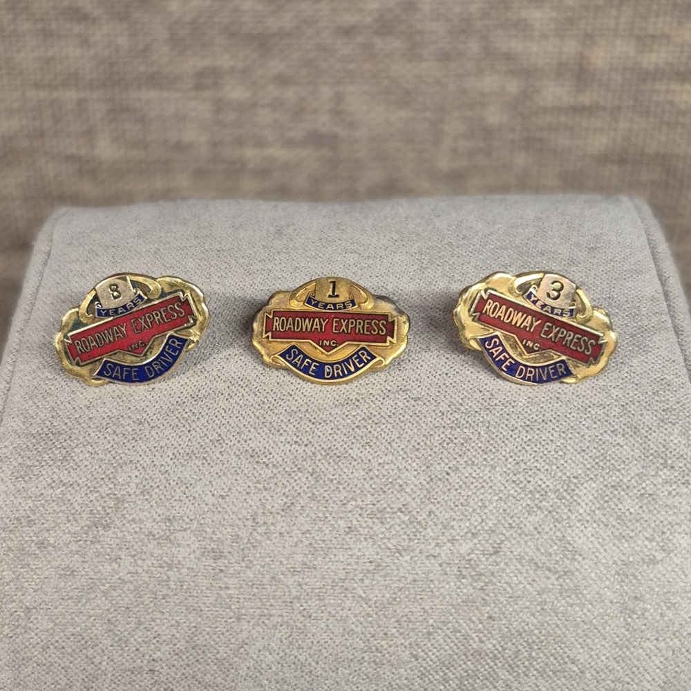 Vintage 10k Gold Filled Roadway Express Safe Driver Pins
